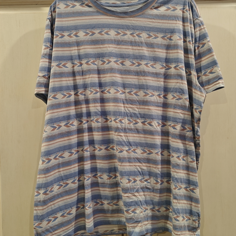 Men's Blue and Brown Patterned Short Sleeve Shirt
